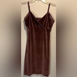 Urban Outfitters- Y2K Style Spaghetti Straps Velour Brown Baby Doll Dress- Small